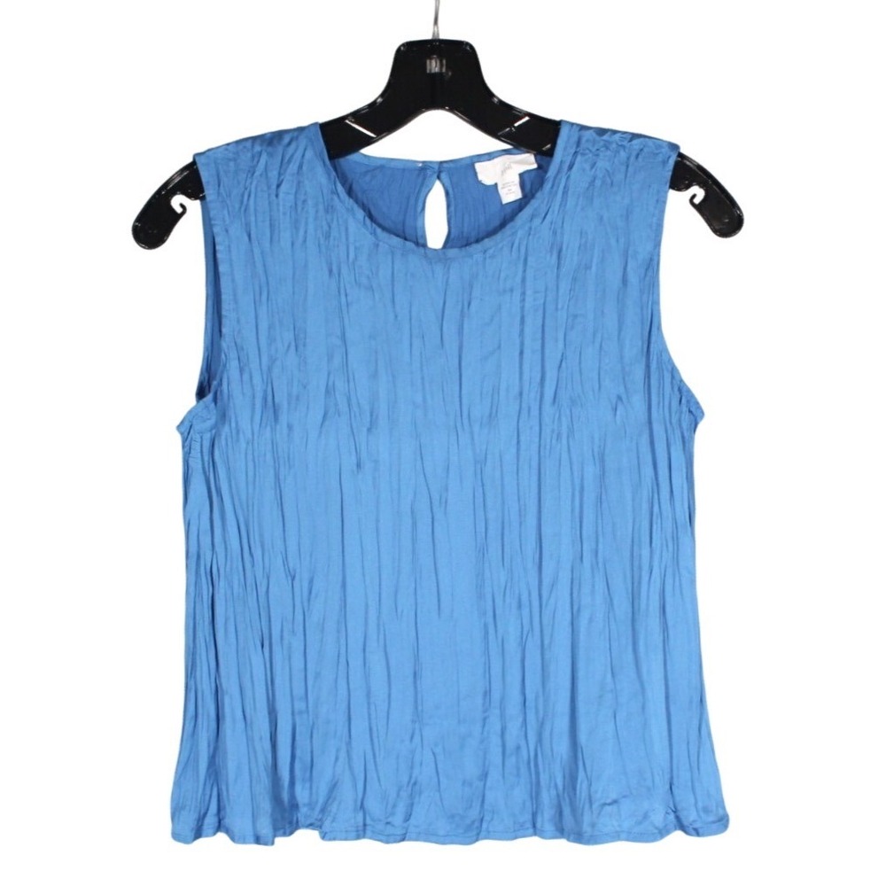 J. JILL PETITE Blue PLEATED SATIN Sleeveless BUTTON-BACK Blouse/Tank Top Sz XSP